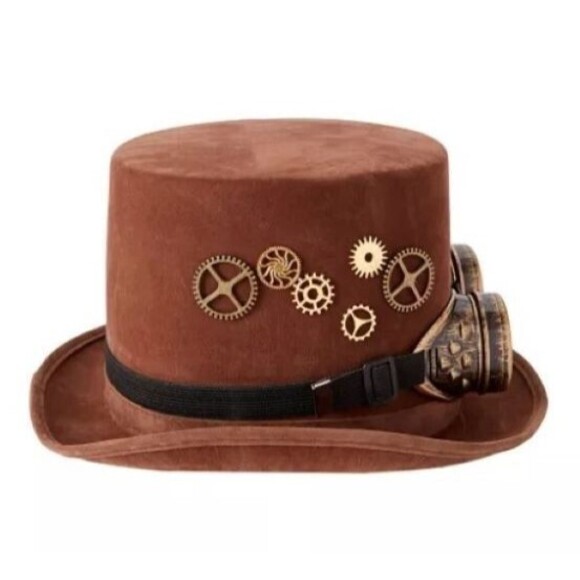 Spirit Halloween Steampunk Trench Coat Size M &Top Hat With Goggles Cosplay Goth - Picture 4 of 12